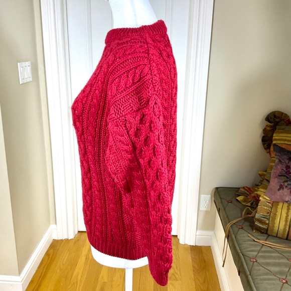 Aran Sweater Market Sweater Wool Red Cable Knit (XL KIDS) - Picture 2 of 8